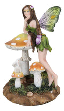 Tribal Fairy With Purple Potion Gourd And White Rabbit By Mushrooms Figurine