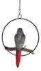 Hanging Grey Macaw Parrot Bird Perching On Branch With Metal Round Ring 13.5" H