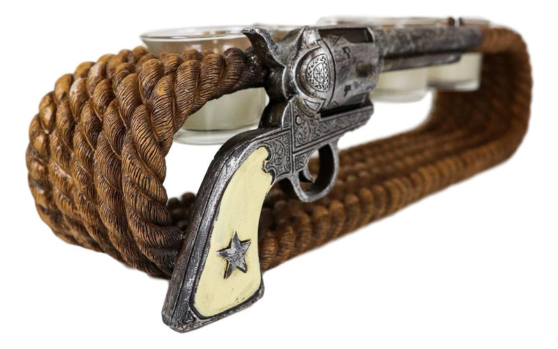 Ebros Western Cowboy Ropes And Revolver Pistol Double Votive Tea Light Candle Holder