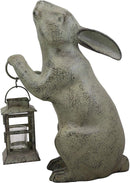 Ebros Verdi Green Bunny Rabbit Holding Rustic Lantern Votive Candle Light Holder