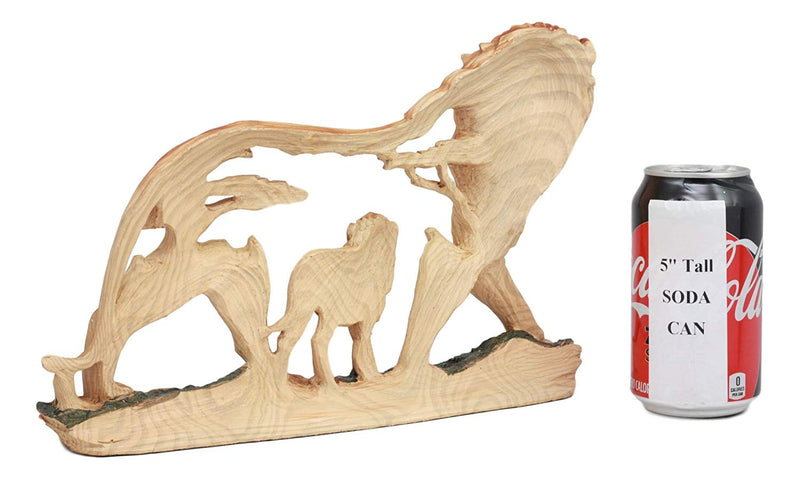 Ebros Large Faux Wood Majestic African Savannah Pride Lion Scene Sculpture