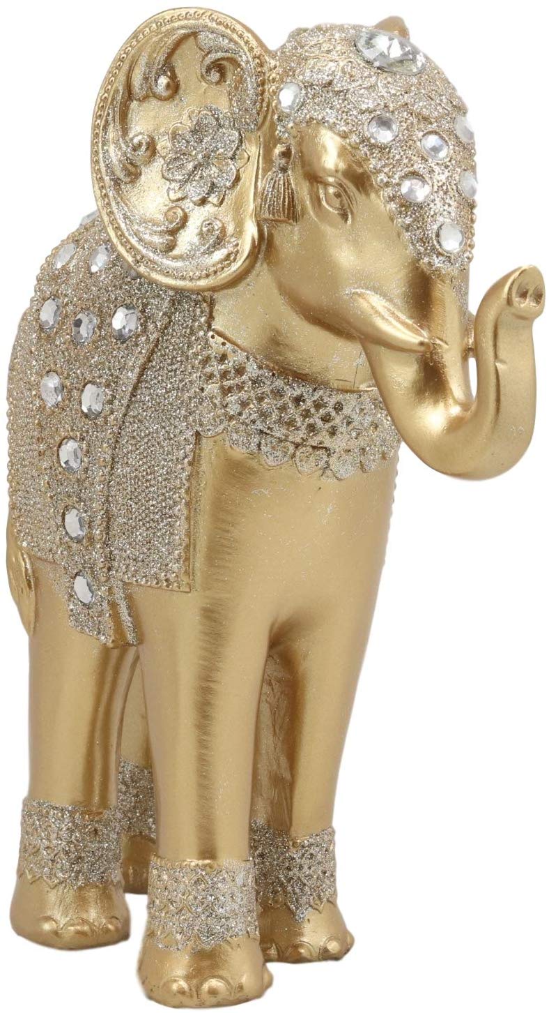 Ebros Feng Shui Royal Gold Ornate Design With Crystals And Glitters Elephant Statue