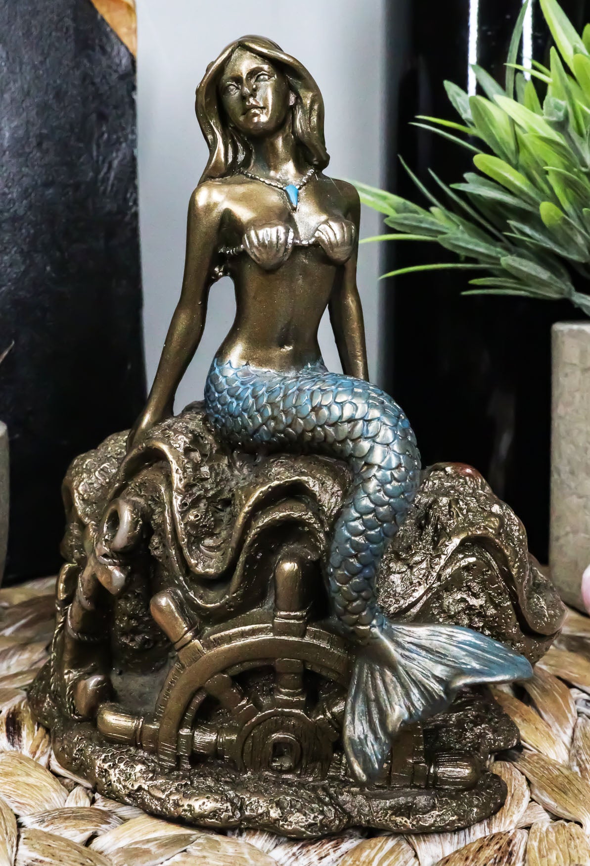 Ebros Under The Sea Mermaid Statue 5" Tall Nautical Mermaid Sitting On Oyster Shell Figurine - Ebros Gift