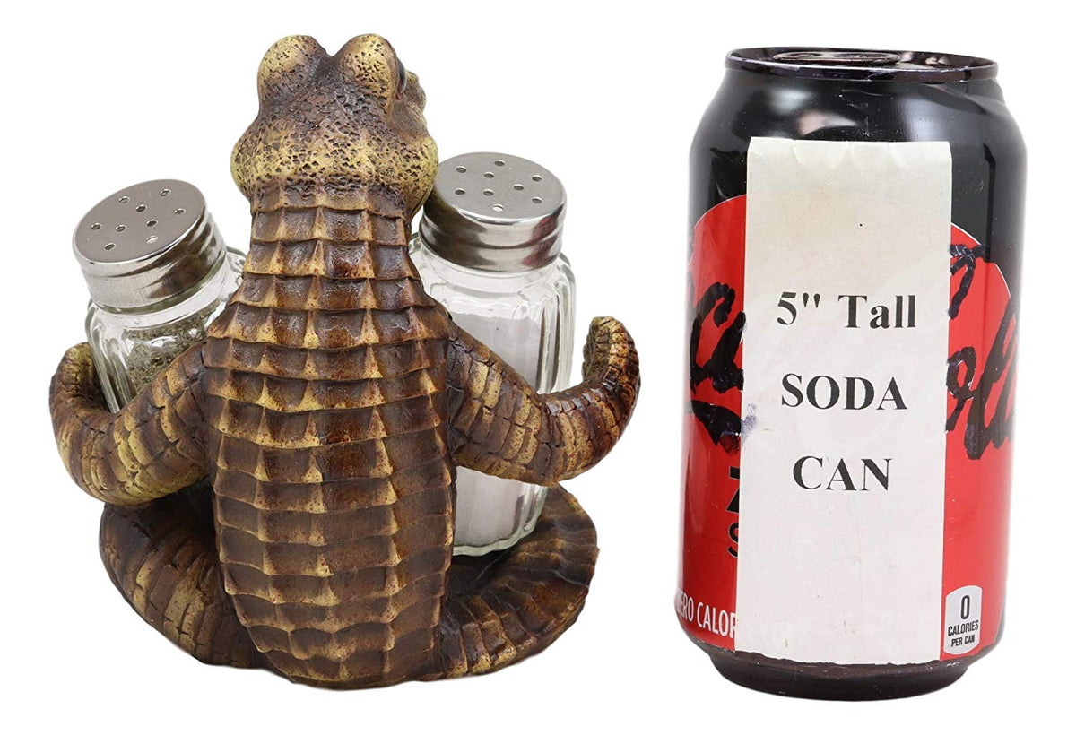Gator Spice Crocodile Figurine Holder Hugging Glass Salt And Pepper Shakers Set - Ebros Gift