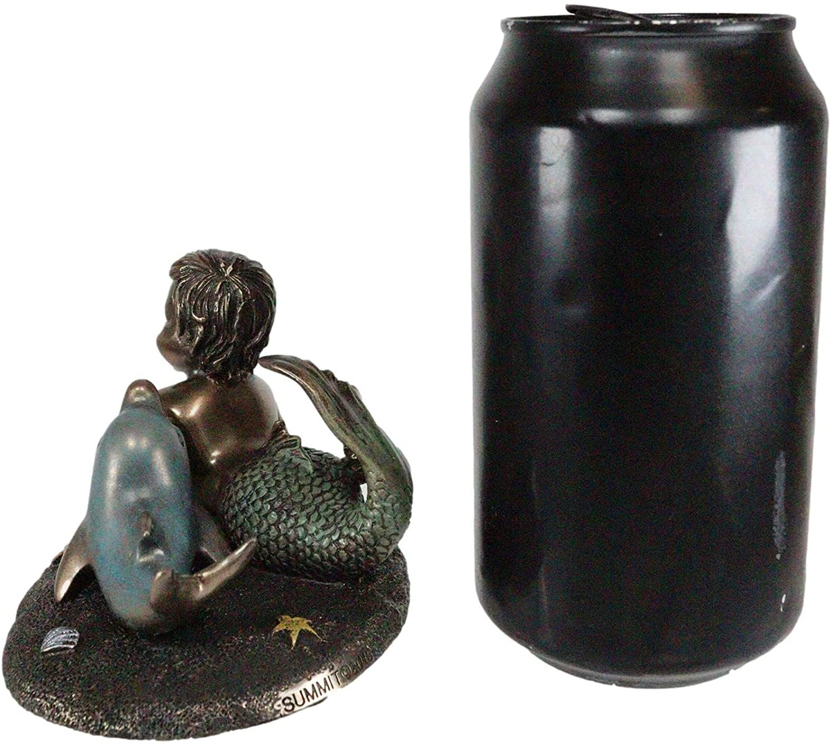 Ebros Merbaby Dolphin Figurine 3.75" L Small Mermaid Baby Playing with Dolphin