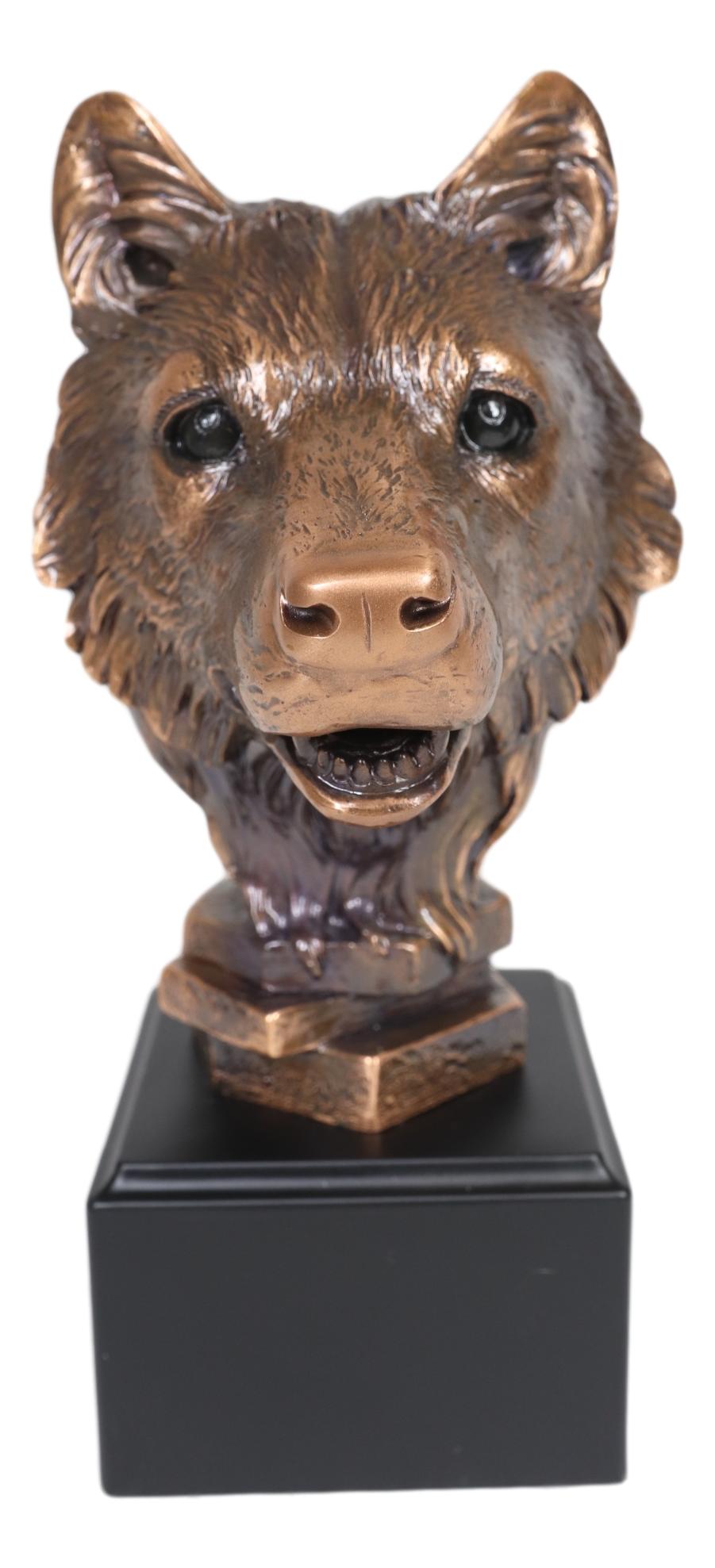 Ebros Rustic Woodlands Spirit Wolf Head Bust Electroplated Bronze Finish Statue Decor - Ebros Gift