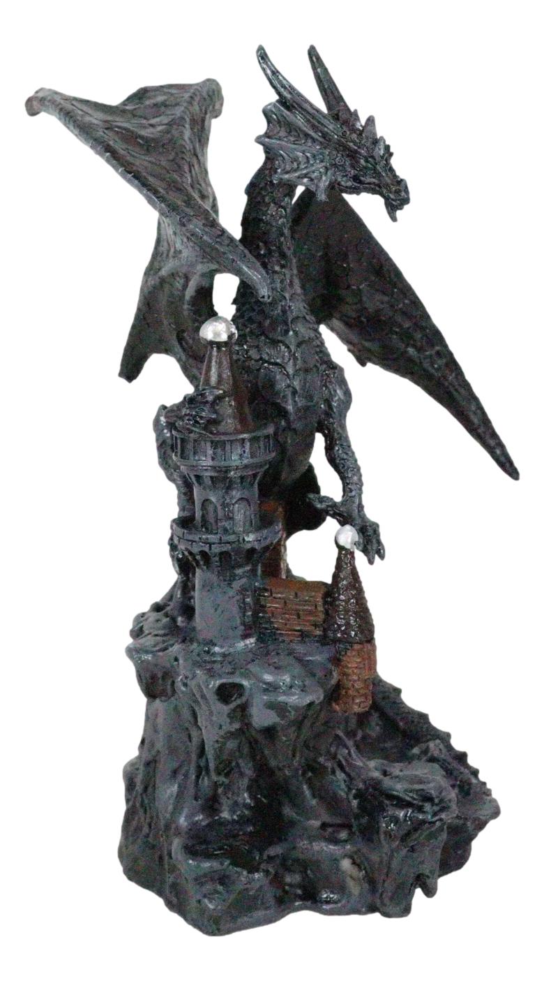Gargantuan Stone Dragon Guarding Medieval Castle On Mountain Steppes Figurine