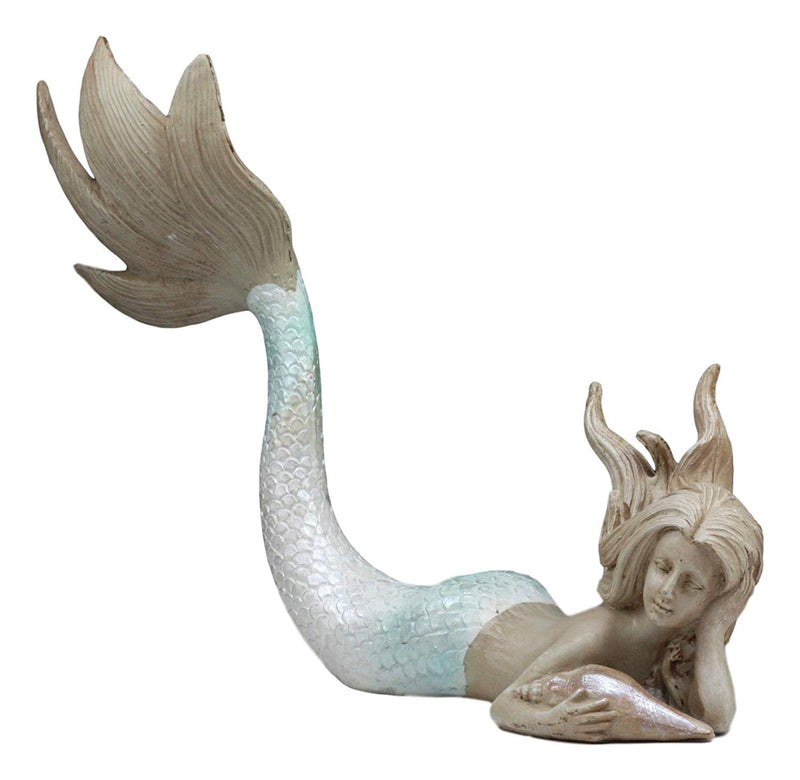 Ebros Large Art Nouveau Siren Mermaid Laying On The Sea Floor with Sea Shell Figurine 11" Long Fantasy Coastal or Nautical Decor Statue