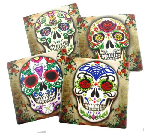 Ebros Fancy Sugar Skulls Day Of The Dead Ceramic Coaster Set of 4 Tiles