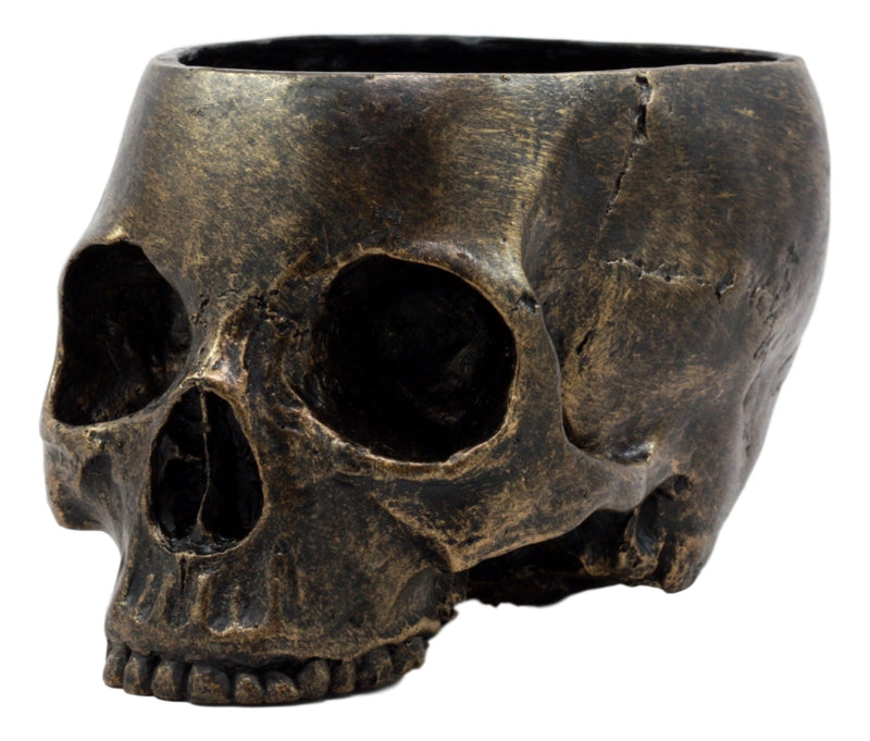 Ebros Day Of The Dead Skull Bowl Resin 7"Long Bowl Bronze Finish Decorative