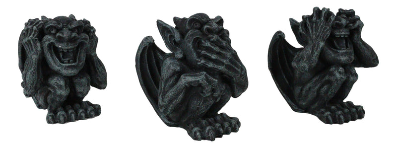 Whimsical Winged See Hear Speak No Evil Laughing Mini Gargoyle Figurines Set