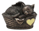Heavenly Angel Cat Sleeping in Wicker Bed Cremation Urn Pet Memorial Statue