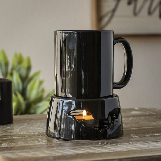 Wicca Vampire Bat Black Cup With Candle Holder Mug Warmer Shadow Caster Set