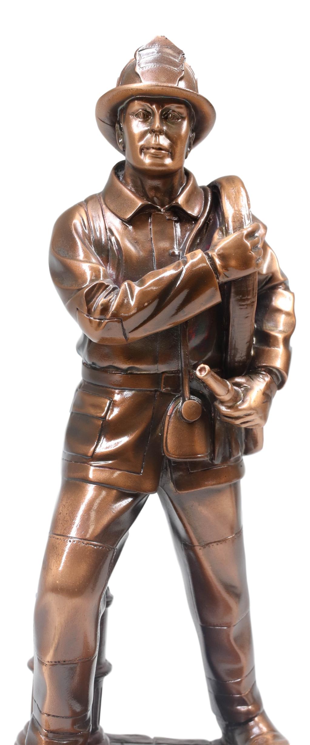 In Line Of Duty Fireman Carrying Hose By Hydrant Statue 12"H Fire Fighter Decor - Ebros Gift