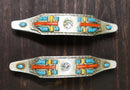 Set of 4 Rustic Southwestern Turquoise Cross Gemstones Crystal Cabinet Bar Pulls