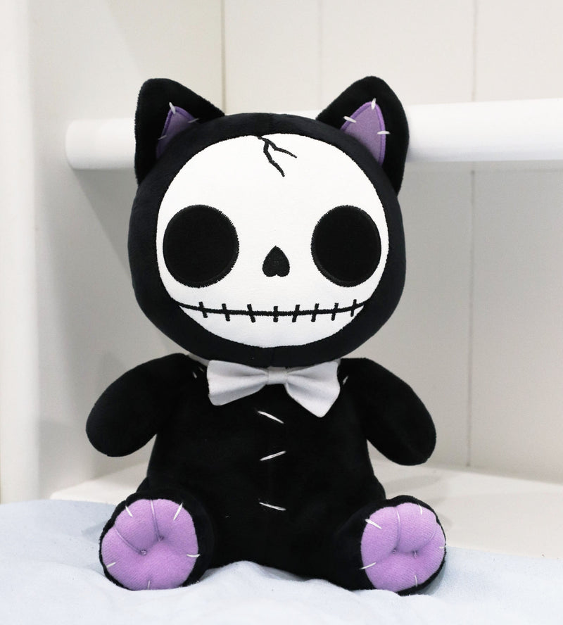 Ebros FurryBones Black Voodoo Kitten Cat With Bowtie Plush Toy Collectable 10"H