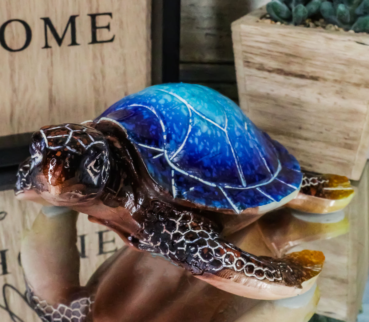 Nautical Ocean Blue Hues Giant Sea Turtle Swimming Decorative Figurine Tortoise