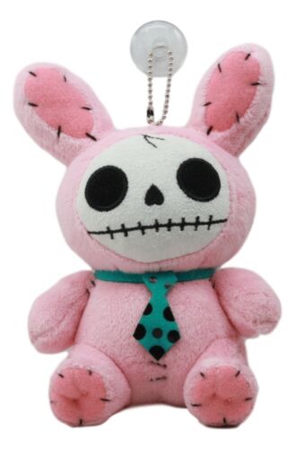 Ebros Small Furry Bones Skeleton Pink Bunny With Green Polkadot Tie Plush Toy