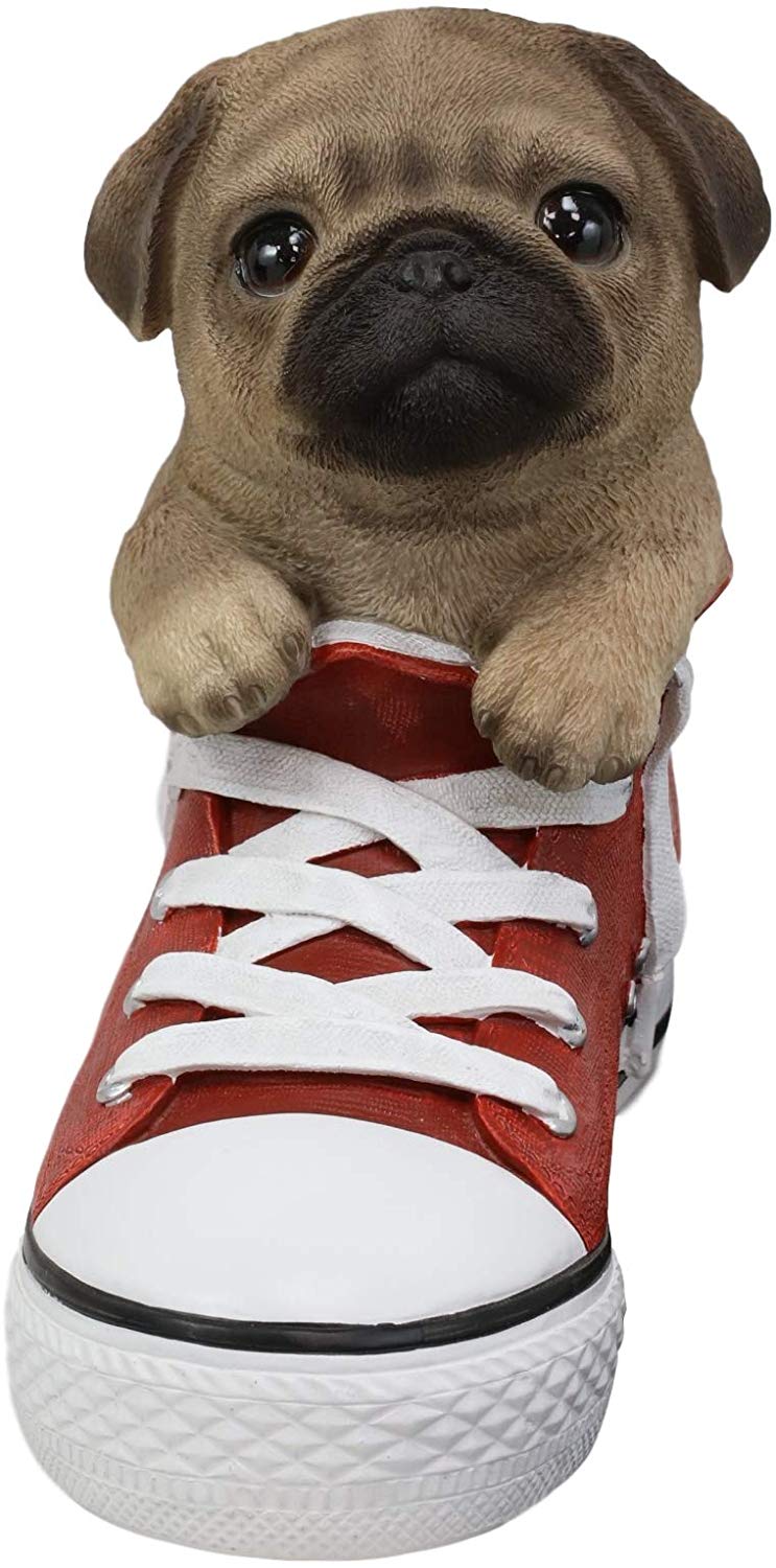 Ebros 'Paw-Star' Pups Fawn Pug Dog in Sneaker with Glass Eyes Figurine