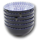 Pack Of 6 Artistic Blue Stripes 'Focus' Cereal Soup Pasta Ceramic Bowls 20oz