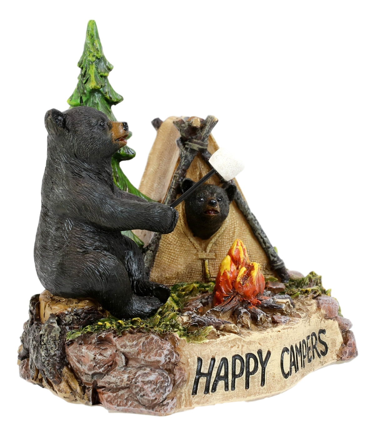Happy Campers Rustic Black Bear And Cub Roasting Marshmallow By Bonfire Statue