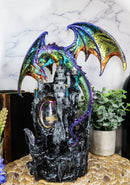 Ebros Large 13" Tall Aurora Rainbow Dragon Climbing Gothic Fortress Castle Above Rocky Cliff Statue with LED Light Glass Window Showing Wyrmling Hatchling Baby Medieval Dungeons Dragons Fantasy Decor