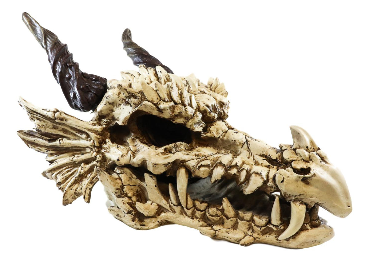 Large 27" Long Dragon Fossil Skull With Horns Mighty Grendel Resin Home Decor Figurine