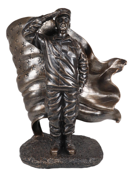 Ebros Solemn Tribute Patriotic American Soldier Saluting The Flag Statue USA Military