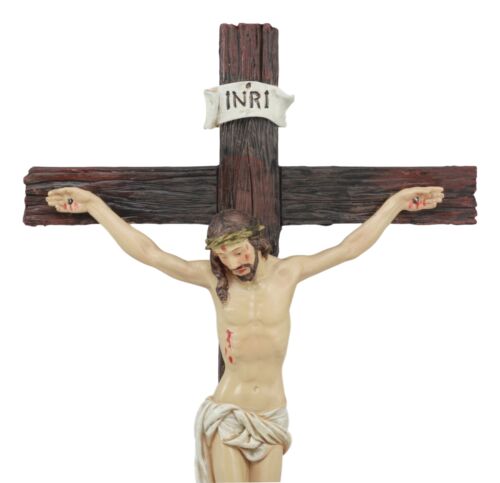 Ebros Jesus Christ On The Cross With Rose of Sharon Base Decorative Crucifix Statue