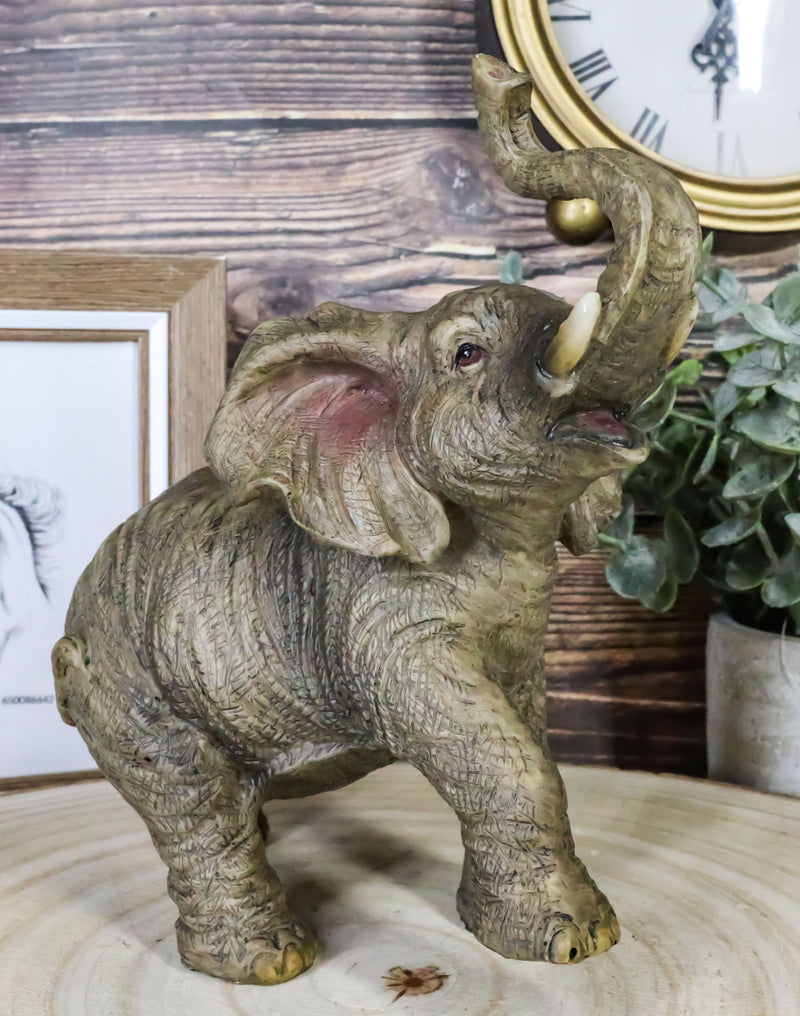 Safari Wildlife Adorable Male Tusked Elephant Trumpeting Collectible Figurine