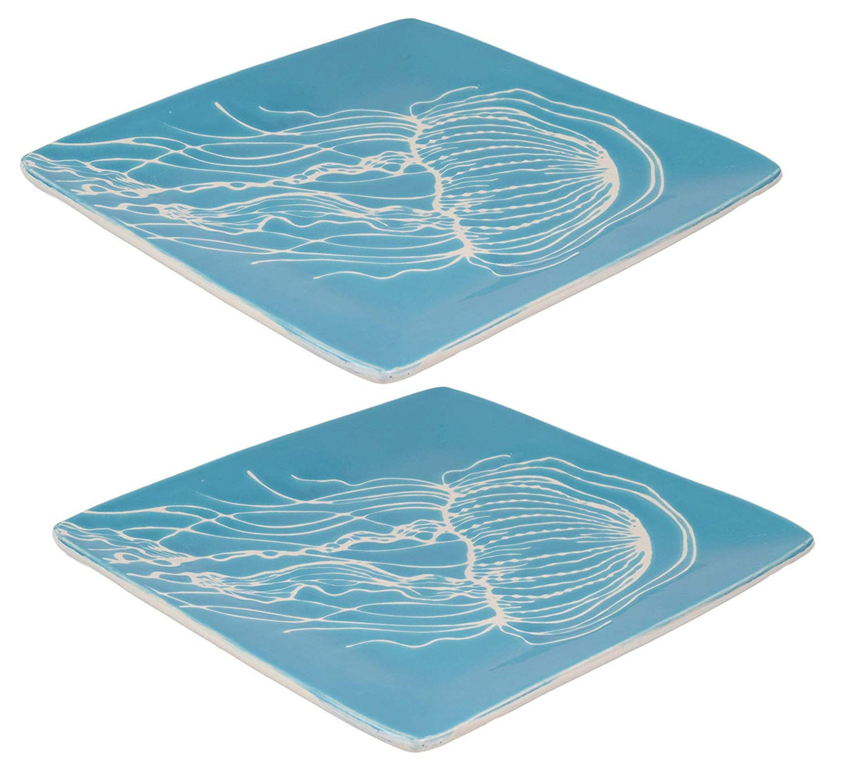 Ebros Nautical Jellyfish Abstract Blue Salad Dessert Plate Set of 2 Square 8.5"
