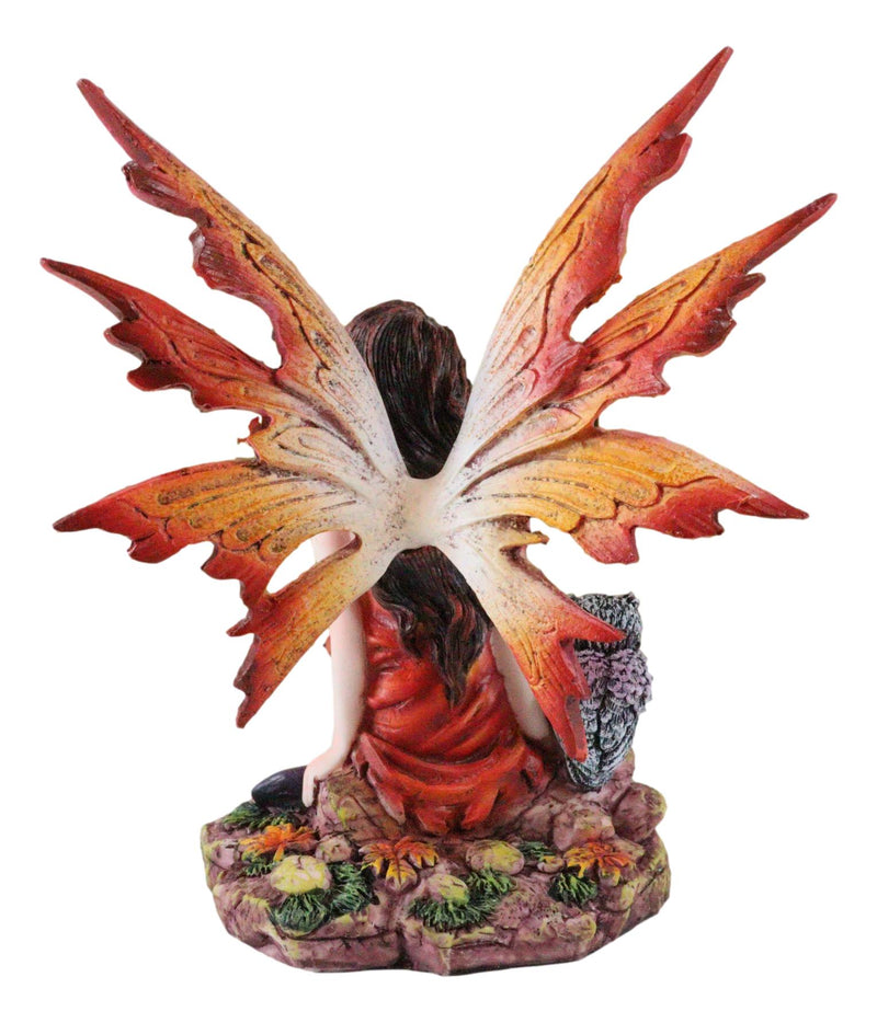 Ebros Fantasy Autumn Forest Tribal Fairy In Orange Gown With Owlet Owl Figurine Decor