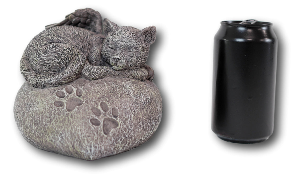 Pet Memorial My Love Sleeping Angle Cat Foot Print Rock Urn Bottom Load 30 Cubic