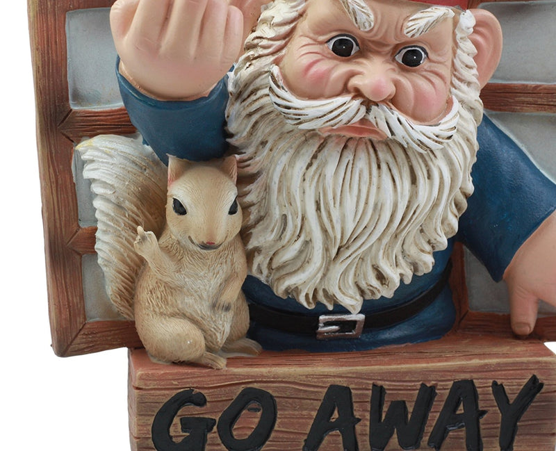 Ebros "Go Away" Gnome & Squirrel At Window Flipping Off Guests Wall Decor 9"H