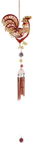 Copper Rooster Wind Chime Resonant Relaxing Garden Patio Decor Colorful Gems