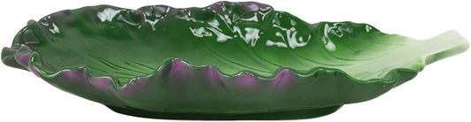 Ebros 12"L Ceramic Fresh Hearty Red Leaf Lettuce Shaped Serving Plate 1 PIECE - Ebros Gift