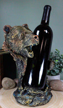 Ebros Large Roaring Black Bear Wine Holder Figurine in Faux Bronze Finish 10"H