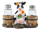 Ebros Sunflower Bovine Cow With Two Country Barrels Salt And Pepper Shakers Set