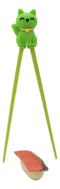 Green Maneki Neko Lucky Cat Reusable Training Chopsticks Set W/ Silicone Helper