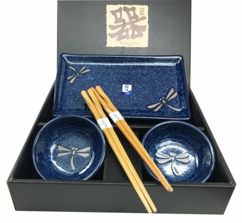Japanese Dragonfly Symbol of Change Quality Ceramic Sushi Dinnerware Set For Two