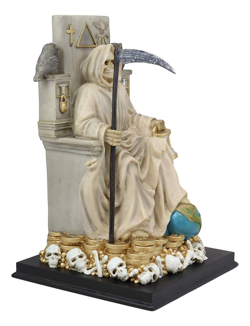 Ebros White Robe Santa Muerte Holy Seated On Throne with Scythe Statue 10.5"H