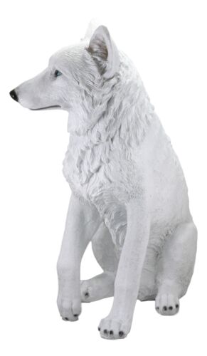 Ebros Large Artemis Wildlife Sitting Alpha Albino Ghost White Wolf Statue 20.5"H