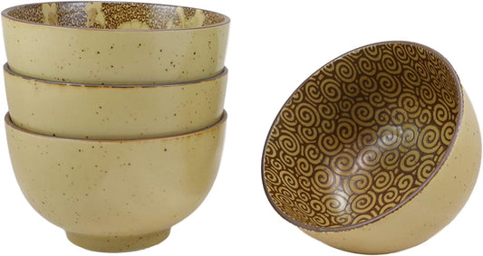 Ebros Made in Japan Tan Floral Ochawan Rice Soup Salad Porcelain Bowls Set of 4 - Ebros Gift