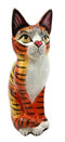 Balinese Wood Handicrafts Adorable Orange Tabby Feline Cat Purr Pet Figurine 8"H