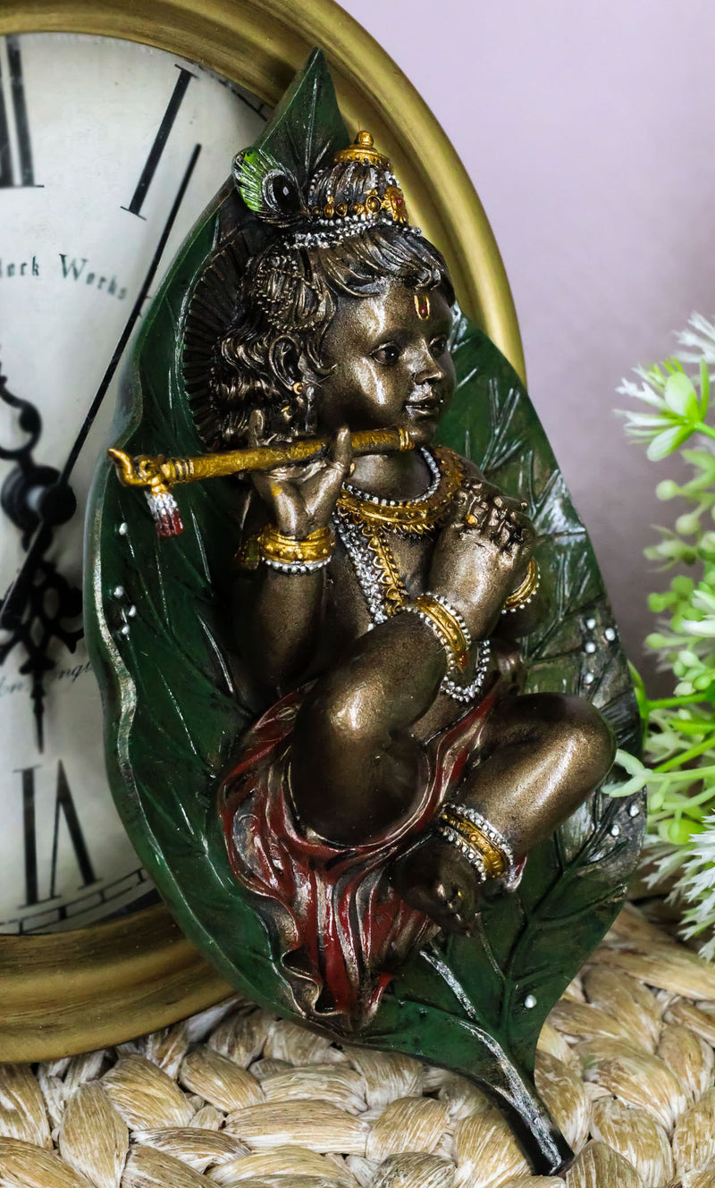 Ebros Lord Krishna as Baby Laying On Peepal Banyan Leaf Hindu Figurine 6"H Statue