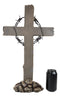 Large Rustic Western Barbed Wire Crown Faux Wood Cross On Rocks Desktop Plaque