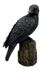Ebros Dark Raven Crow Scavenger Bird Perching On Tree Stump Figurine 6"H