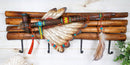 Rustic Western Indian Chief Headdress Calumet Pipe Feathers 4-Peg Wall Hooks