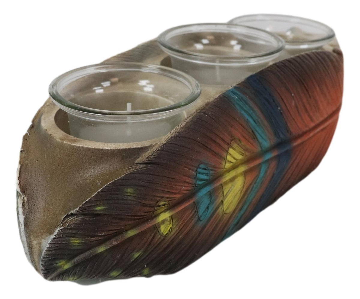 Southwestern Indian Dreamcatcher Feather Trio Tea Light Votive Candle Holder
