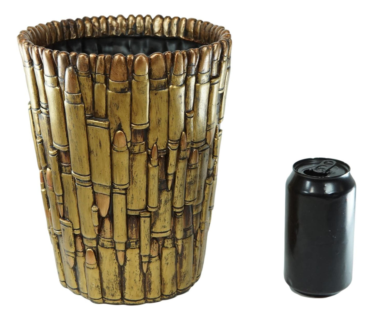 Rustic Western Military Rifle Ammo Shells Gold Tone Bullets Waste Basket Bin